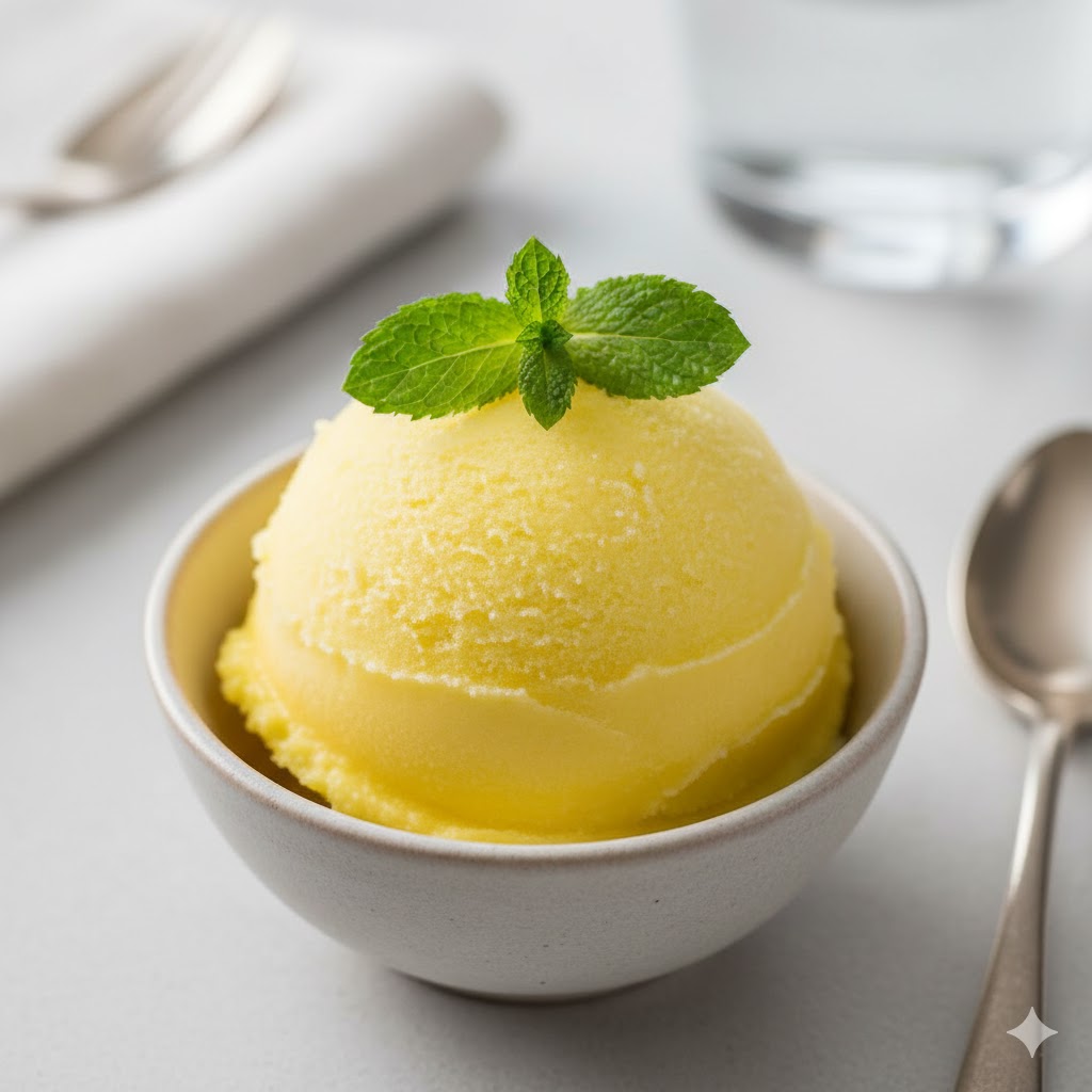 frisk sitronsorbet dessert