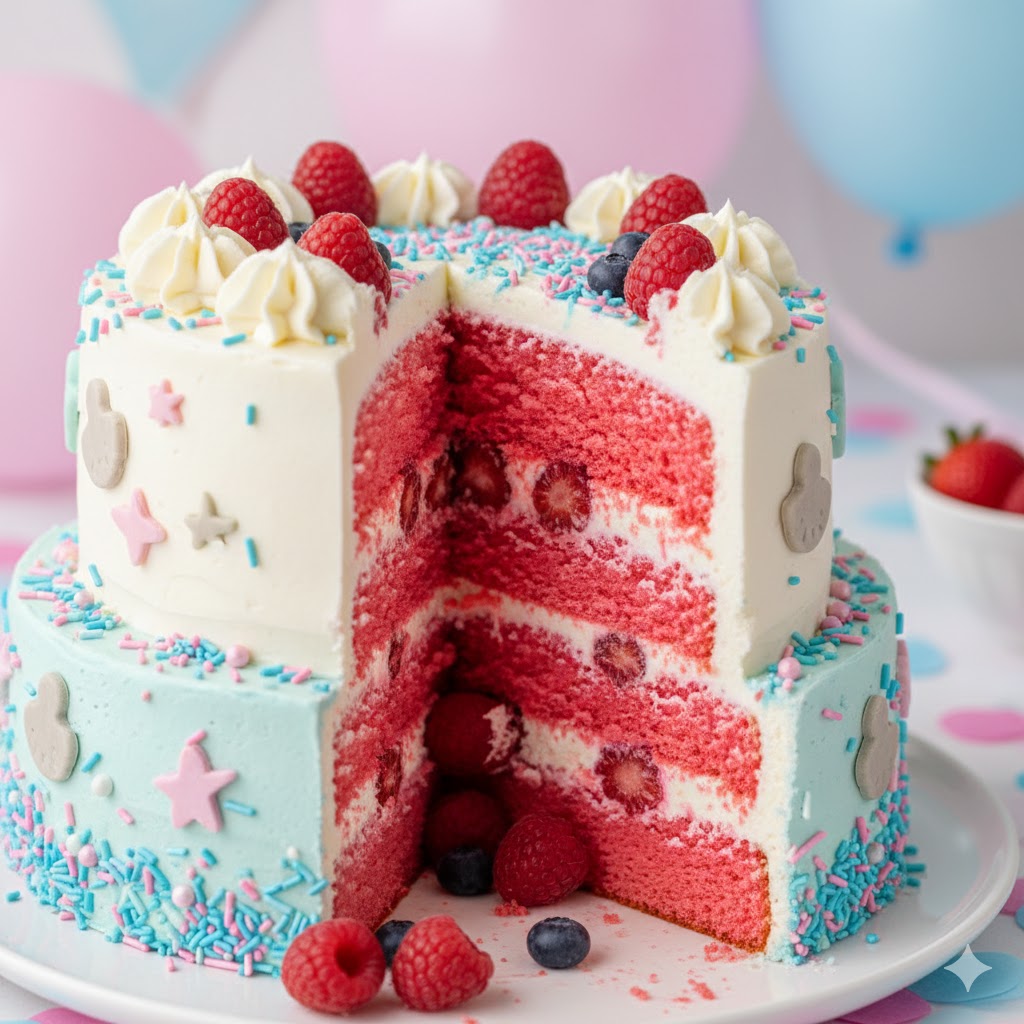 gender reveal kake snitt