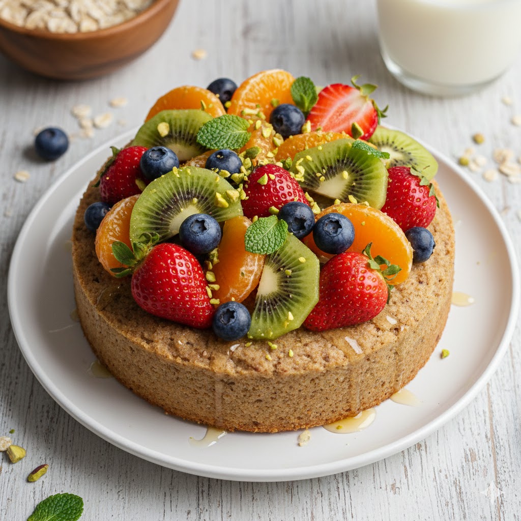 sunn vegansk kake med frukt